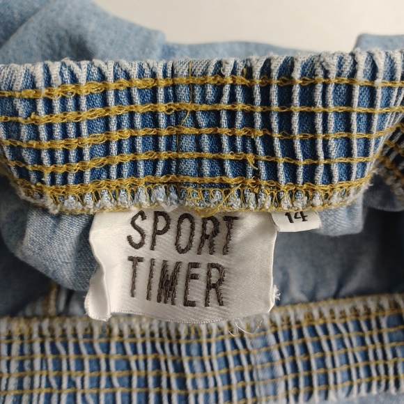 Vintage Sport Timer Mom Jeans Denim Shorts Size 14 Blue -Elastic Waist -Pockets - Picture 4 of 12